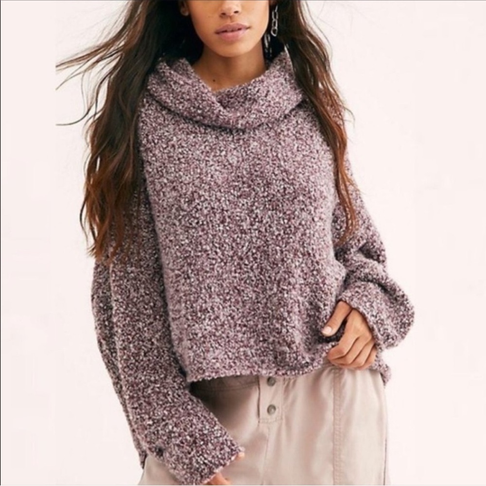 Free People BFF Cowl Neck Sweater Long Sleeve Slouchy Oversized Mauve Heather